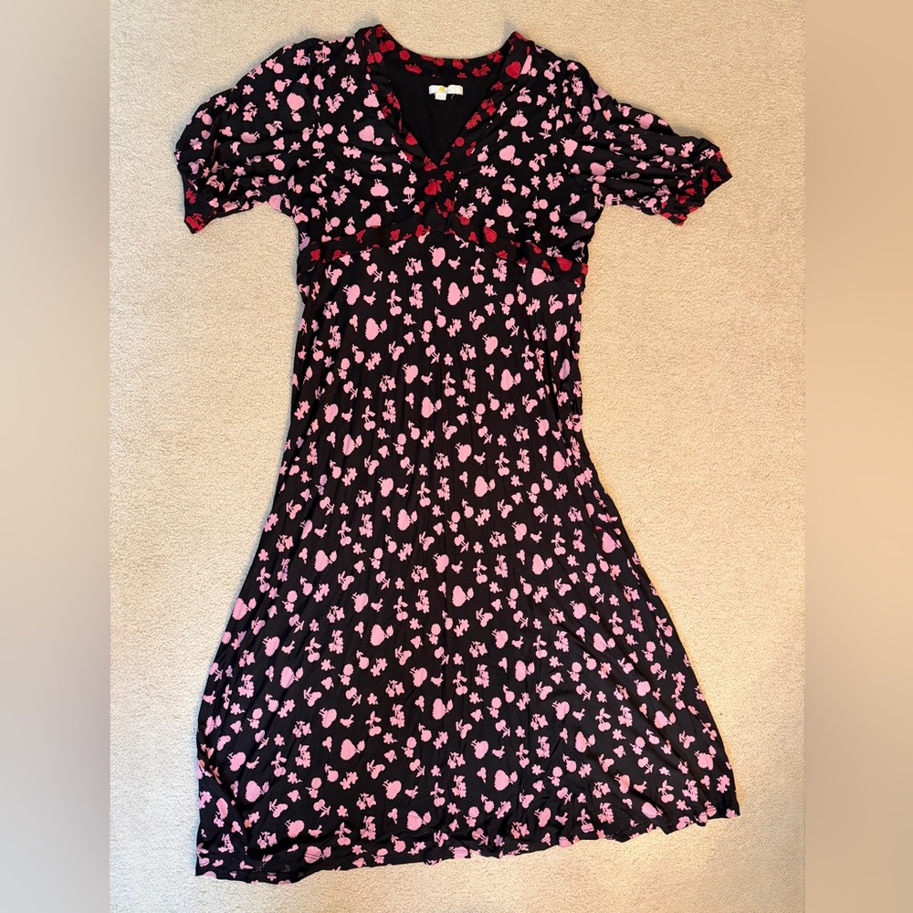 Boden Black and Pink Floral Midi Dress - Picture 3 of 3